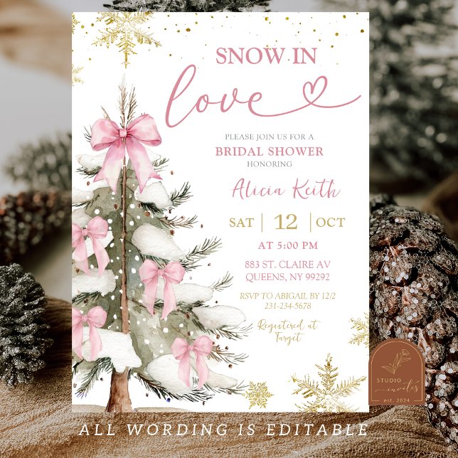 Convites Snow in Love Pink Winter Bridal Shower (Criador carregado)