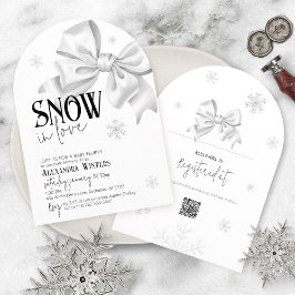 Convites Snow In Love White Bow Baby Shower Winter Arch QR