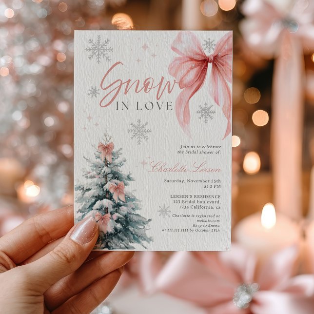 Convites Snow in love Winter Wonderland Bow Bridal Shower (Snow in love Winter Wonderland Bow Bridal Shower Invitation)
