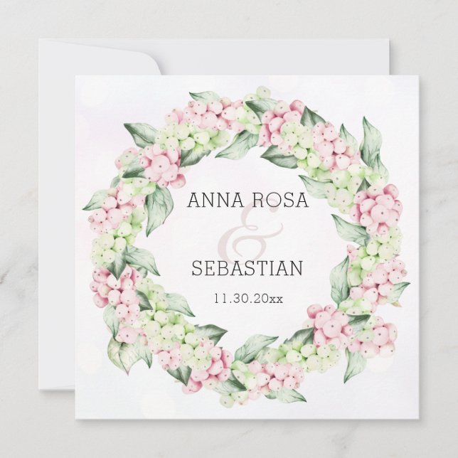 Convites *~* Snow Winter Berry AR12 QR RSVP Boho Wedding (Frente)