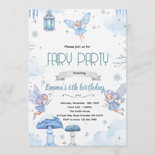 Convites Snow winter fairy party invitation (Frente)