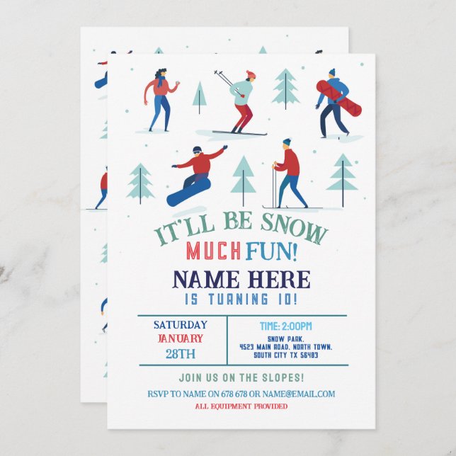 Convites Snowboard de Festa de aniversário desportiva de in (Frente/Verso)