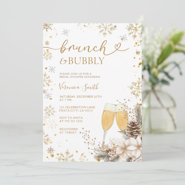 Convites Snowflake Brunch & Bubbly Champagne Bridal Shower  (Em pé/Frente)