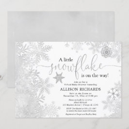 Convites Snowflake chá de fraldas virtual branco prateado