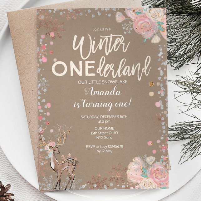 Convites Snowflake ONEderland primeiro aniversario Invitati (Criador carregado)