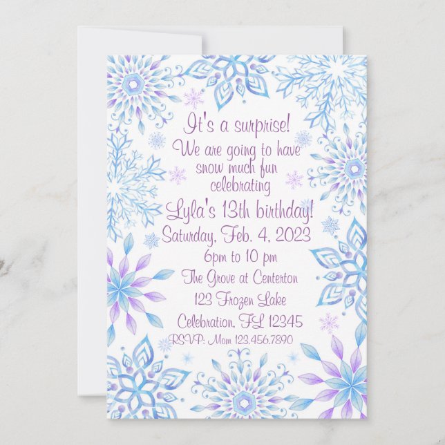 Convites Snowflake Surpreende Neve Muito Divertido Aniversá (Frente)