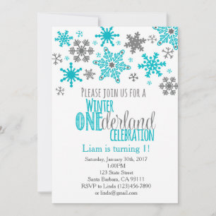 Convites Snowflakes ONEderland Birthday Invitation-Aqua