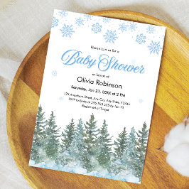 Convites Snowflakes Pine Trees Winter Baby Shower