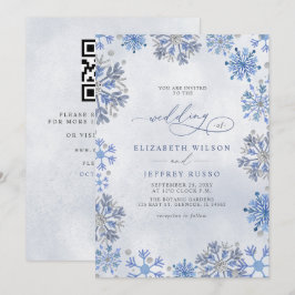 Convites Snowflakes Silver Blue Winter QR Code Wedding