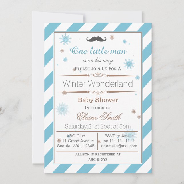 Convites Snowflakes Winter Mustache chá de fraldas (Frente)