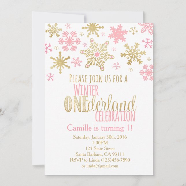 Convites Snowflakes Winter ONE derland Birthday Invitation (Frente)