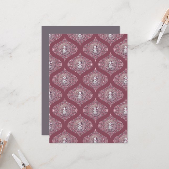 Convites Snowman, cor-de-rosa, imprimível, Mandala Ogee (Frente/Verso In Situ)