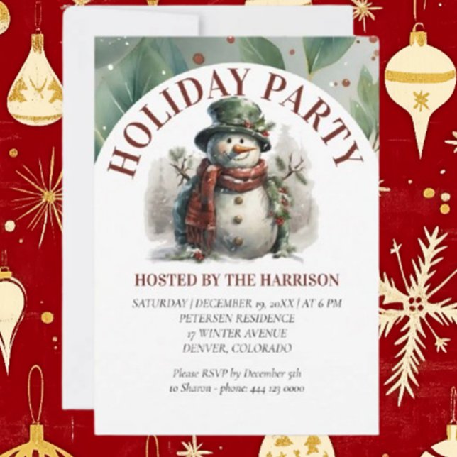 Convites Snowman Cute Christmas Deseja Plata (Spread joy this holiday season with Brett's adorable Snowman Christmas invite card.)