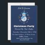 Convites Snowman Snowflake Dark Blue Christmas Party<br><div class="desc">Este é um convite de festas de Natal personalizado com bonitinho bonitinho vestido de azul e flocos de neve ao seu redor. o fundo do convite tem um belo padrão com homens de neve e árvores de Natal. Você pode personalizar este cartão e torná-lo seu,  clicando no botão personalizar</div>