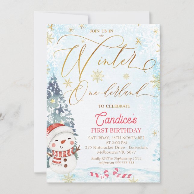 Convites Snowman Winter One derland Birthday Invitation (Frente)