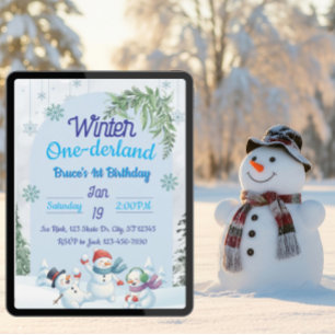Convites Snowmen Winter One derland primeiro aniversario
