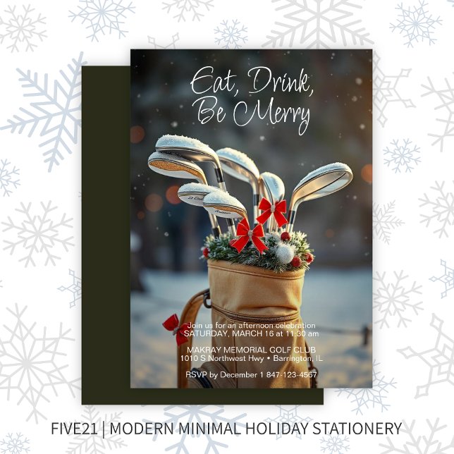 Convites Snowy Golf Winter Season Deseja Festa de Férias (Criador carregado)