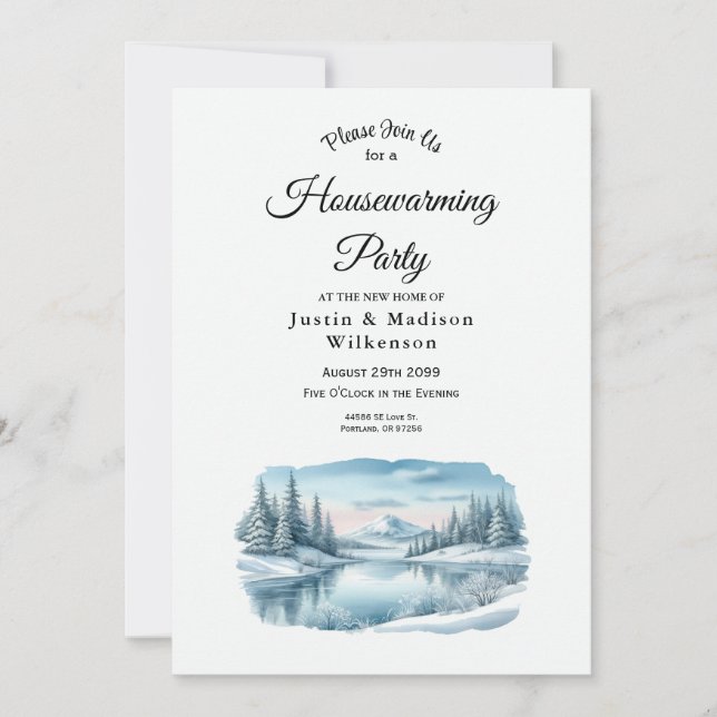 Convites Snowy Mountain Winter Lake House Party (Frente)