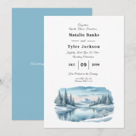 Convites Snowy Mountain Winter Lake Wedding
