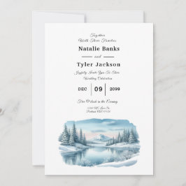 Convites Snowy Mountain Winter Lake Wedding