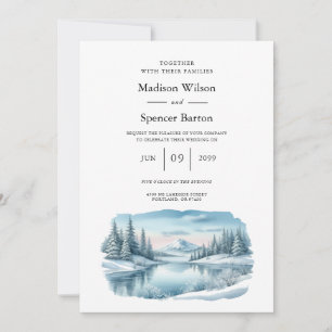 Convites Snowy Mountain Winter Lake Wedding
