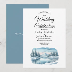 Convites Snowy Mountain Winter Lake Wedding