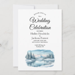 Convites Snowy Mountain Winter Lake Wedding