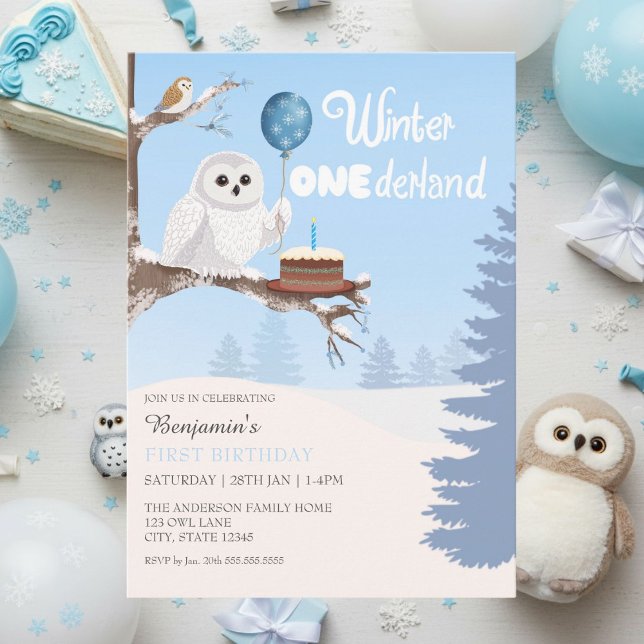 Convites Snowy Owl Winter Onederland Birthday  (Criador carregado)