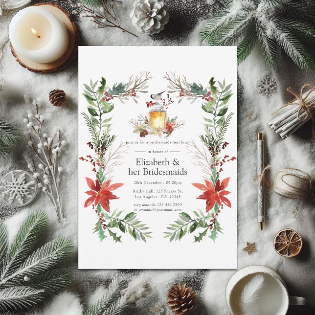 Convites Snowy Pine e Spruce Christmas Bridesmaids Luncheed (Wintertide Woodland Christmas Bridesmaids Luncheon Invitation)