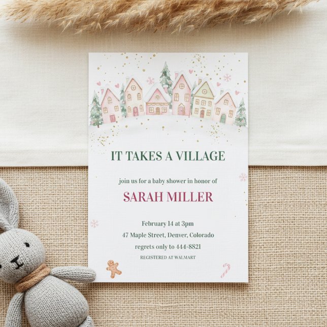 Convites Snowy Village Winter Baby Shower ("Christmas Baby Invite"
"Snow Cottage Shower")