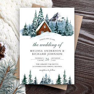 Convites Snowy Winter Mountain Forest Cabin Lodge Casamento