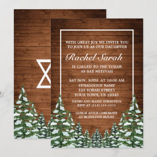 Convites Snowy Wood & Forest Rural Pine Bar Bat Mitzvah