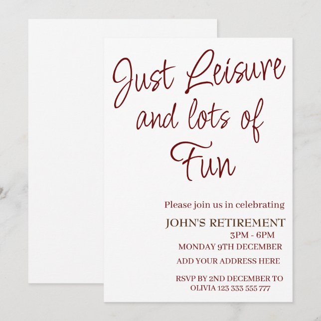 Convites Só lazer e diversão, Retirada Engraçada (Frente/Verso)