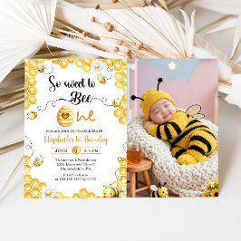 Convites So Sweet To Bee first Birthday Photo Invitation