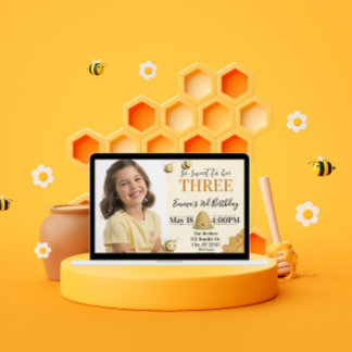 Convites So Sweet to Bee Three, 3rd Birthday with Picture