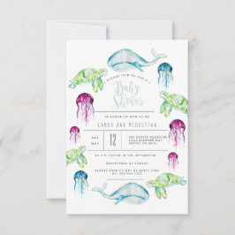 Convites Sob A Aquarela Dos Animais Do Oceano Chá de fralda