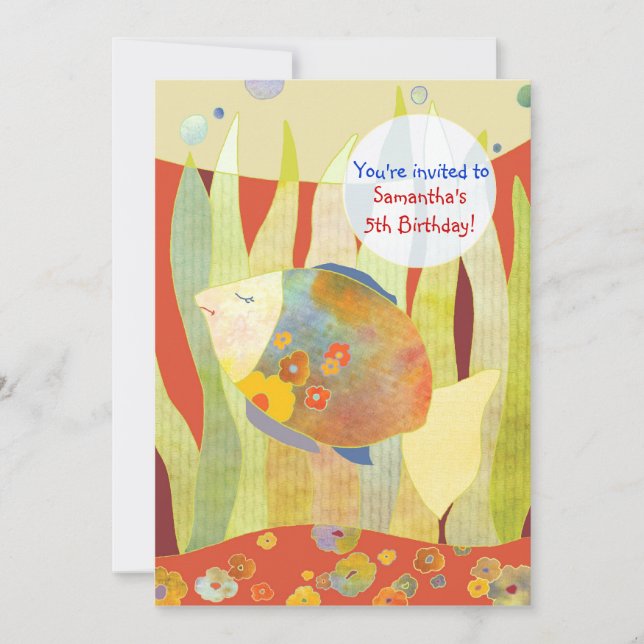 Convites Sob a Festa de aniversário de peixes de flores mar (Frente)