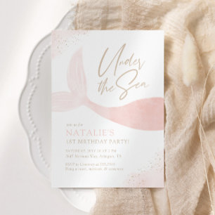Convites Sob a Festa de aniversário de Sereia Rosa-Rosa