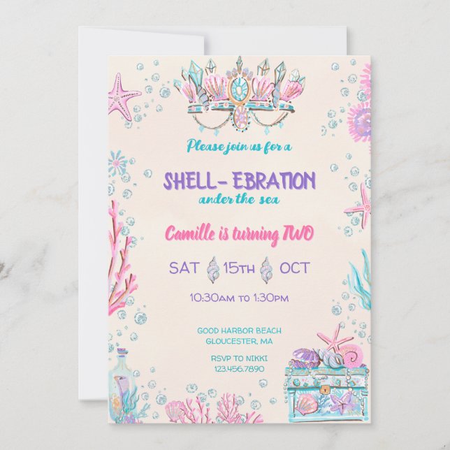 Convites Sob a Festa de aniversário do mar (Frente)