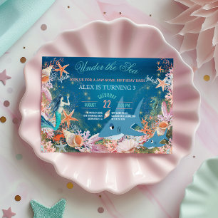 Convites Sob a festa de aniversário do miúdo dos tubarõe