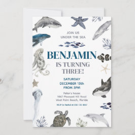 Convites Sob a Festa de aniversário marítima de baleias