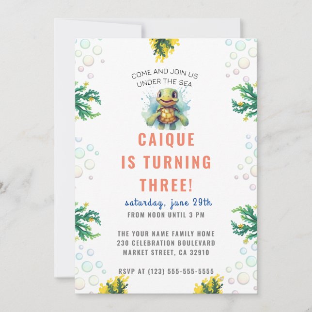 Convites Sob a Festa de aniversário Sea Ocean Turtle Boys (Frente)