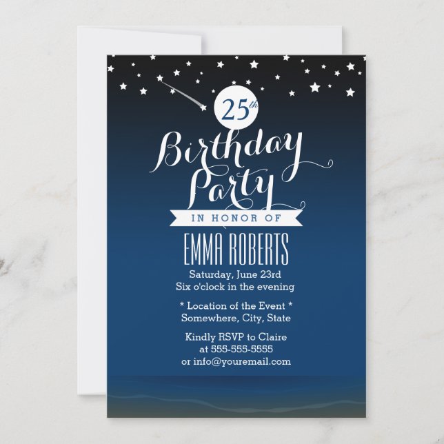 Convites Sob a Festa de aniversário Stars Beach (Frente)