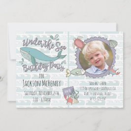 Convites Sob a figura da Festa de aniversário de baleia mar