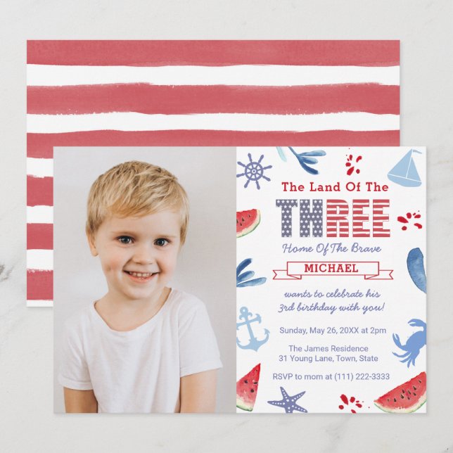 Convites Sob a Foto do Partido do Mar ou do aniversário de  (Frente/Verso)