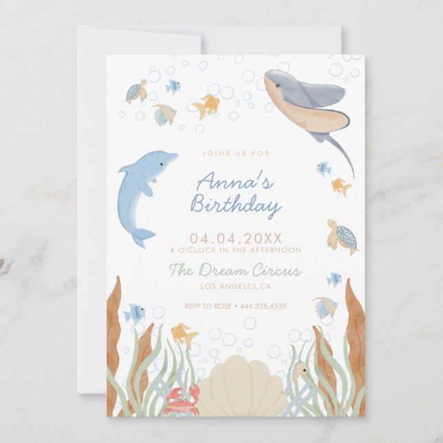 Convites Sob a Parte Aniversário de criança do Mar (Frente)