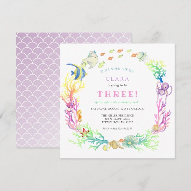 Convites Sob o aniversário da Sea Girl (Frente/Verso)