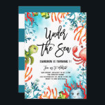 Convites Sob o Aniversário de criança Sea Watercolor Friend<br><div class="desc">Convide familiares e amigos para o seu evento com este convite para aniversários de criança do tema do mar. Apresenta ilustrações de aquarela de uma tartaruga, caranguejo, baleia e corais coloridos. Este convite marítimo é perfeito para a praia e as festas de aniversário de verão. Personalize adicionando nomes, data, hora...</div>