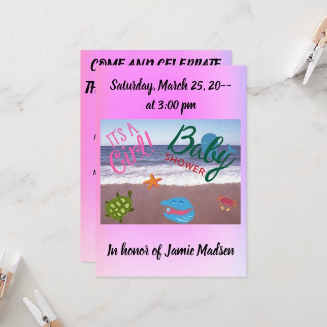 Convites Sob o Chá de fraldas da Garota do Mar (Frente/Verso In Situ)