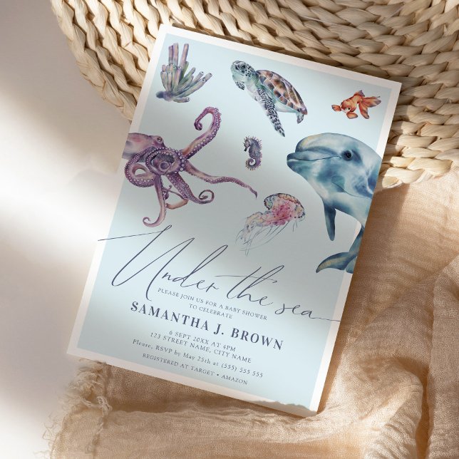 Convites Sob o Chá de fraldas do Oceano de Aquarela Marítim (Criador carregado)